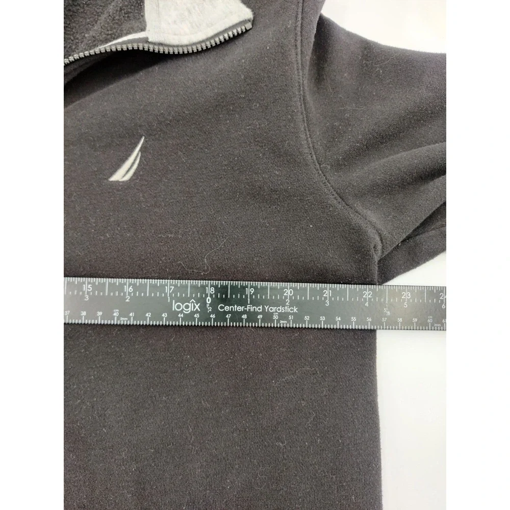 Nautica Mens XL Quarter Zip Pullover Sweatshirt Black Grey Fleece Mock Neck Logo